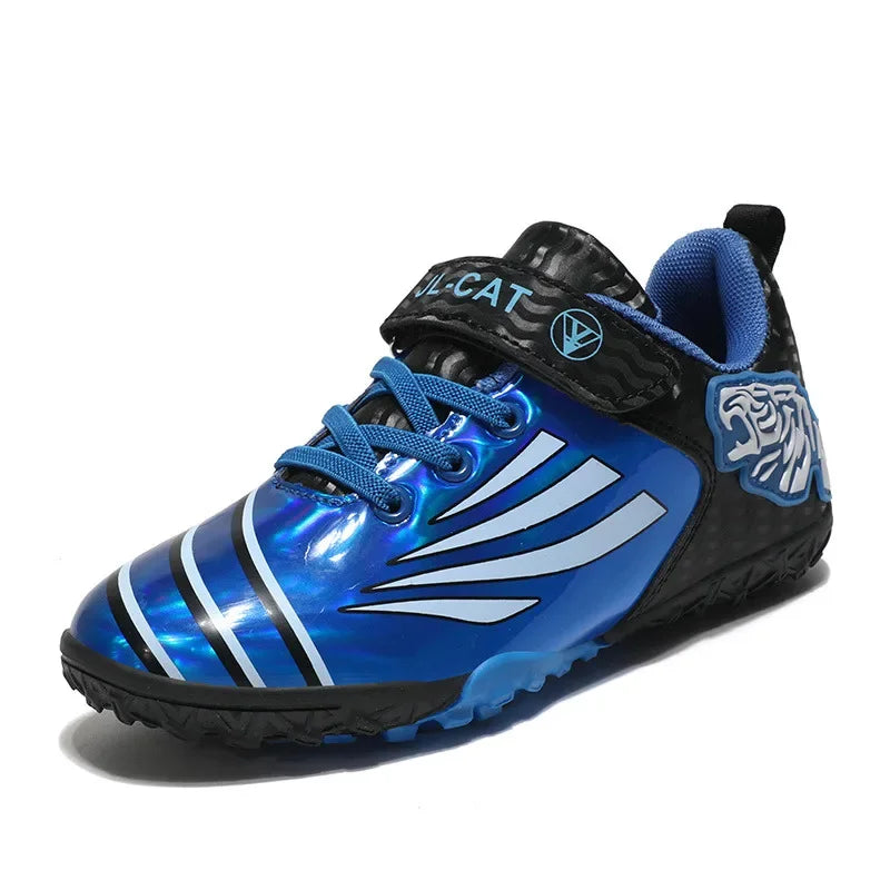Fashion Gold Children's Football Shoes Outdoor Non-slip Turf Soccer Shoes Kids HOOK&LOOP Low-cut Sports Sneakers Child Trainers