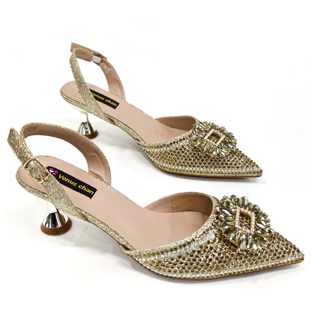 African Style Women's Shoes Mixed With BlackGold High Heels Pointed At The Dinner Party Nigerian Women's Shoes